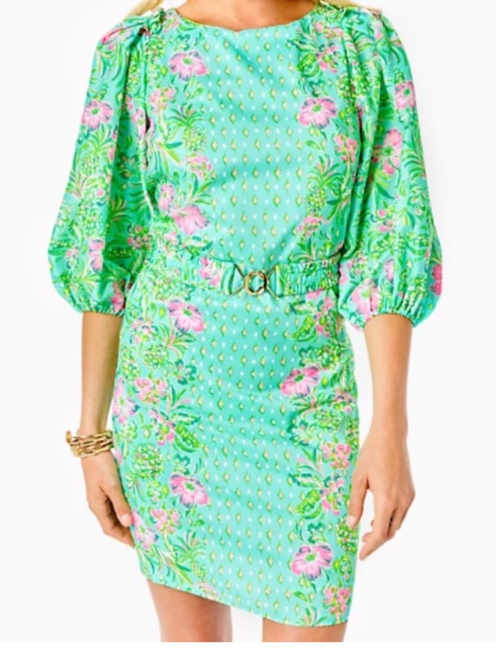 Lilly Pulitzer Surf Blue Floral Dress with Pink Accents.